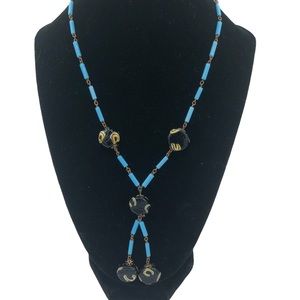 Boho Statement Necklace Hippie Turquoise Black Beads Lightweight Lariat